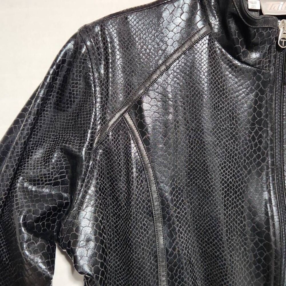 Vintage Tail Tech Women's Size Large Black Faux Leather Crocodile Print Jacket - Picture 2 of 13